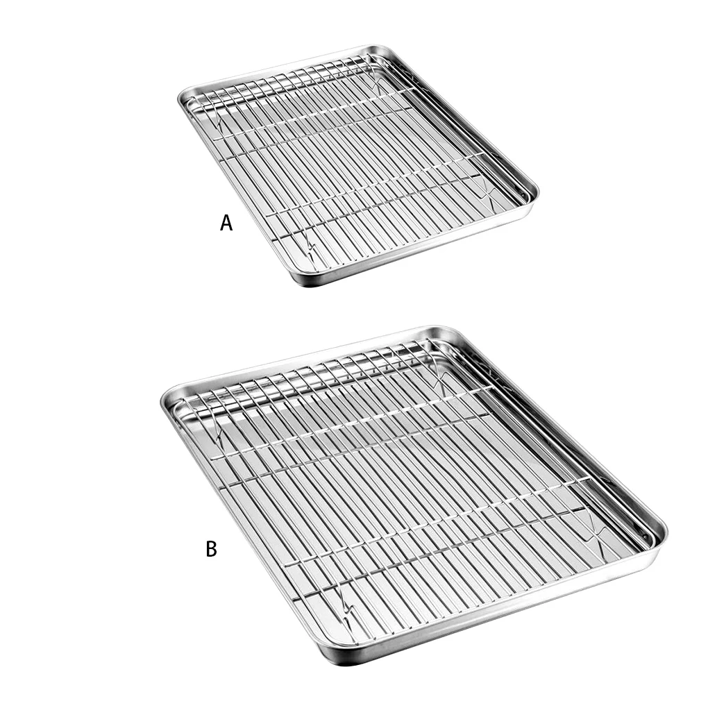 Rack Tray Set Stainless Steel Cooling Rack Non-Stick Cake Grill Kitchen Cupcake Baking Tool, 23x17x2.5cm