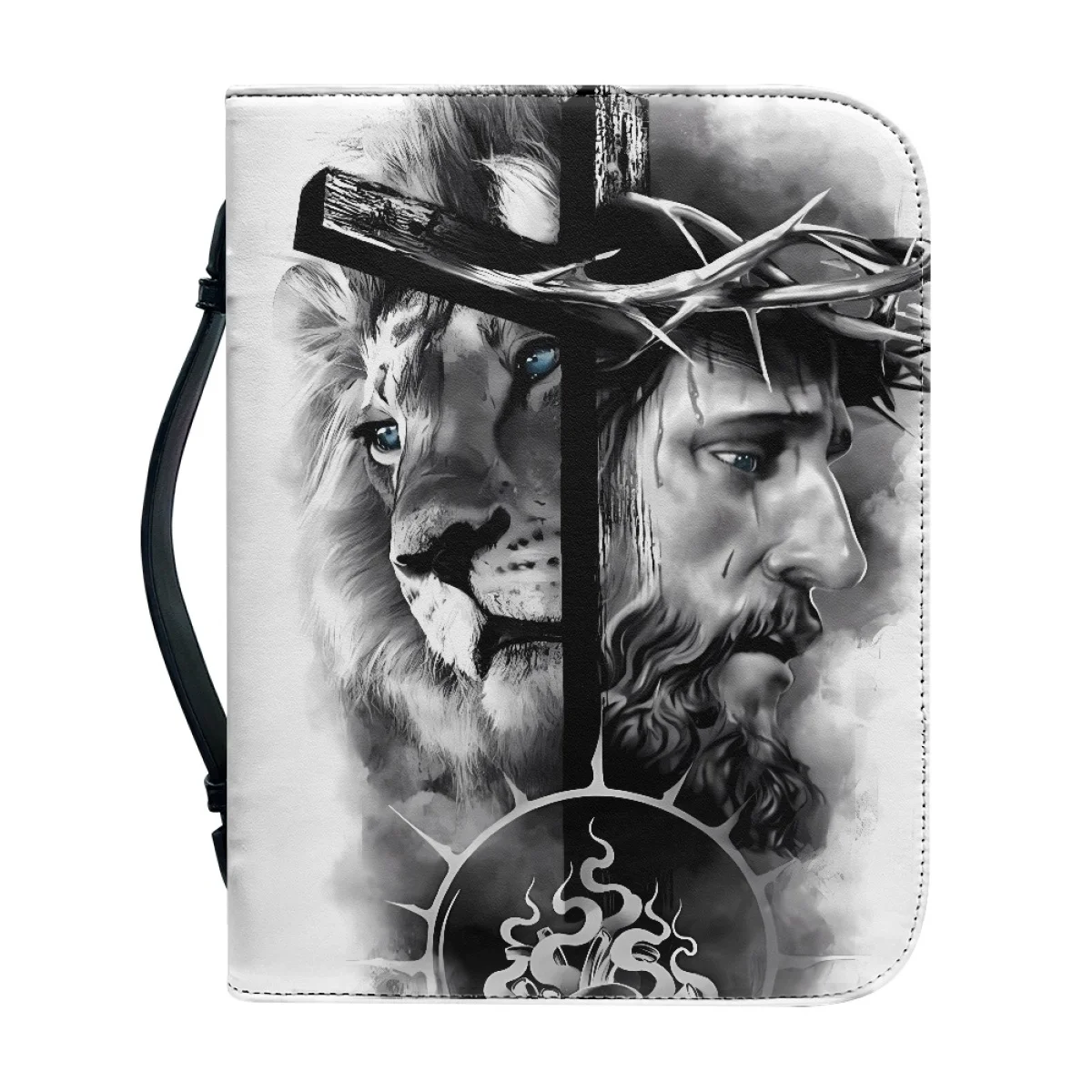 Women\'s Handbags Jesus and Cross Lions Print Leather Bible Cover Case for Women Church Christian Bags Zippered Handle Bible Bags