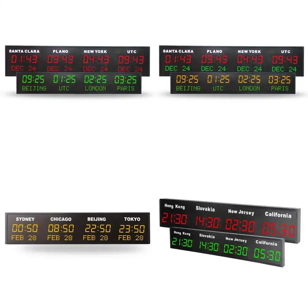 

CP035 Wall Mount LED Digital World Clock Personalized Time Zone Calendar Date Display Office Home Electronic Wall Clock