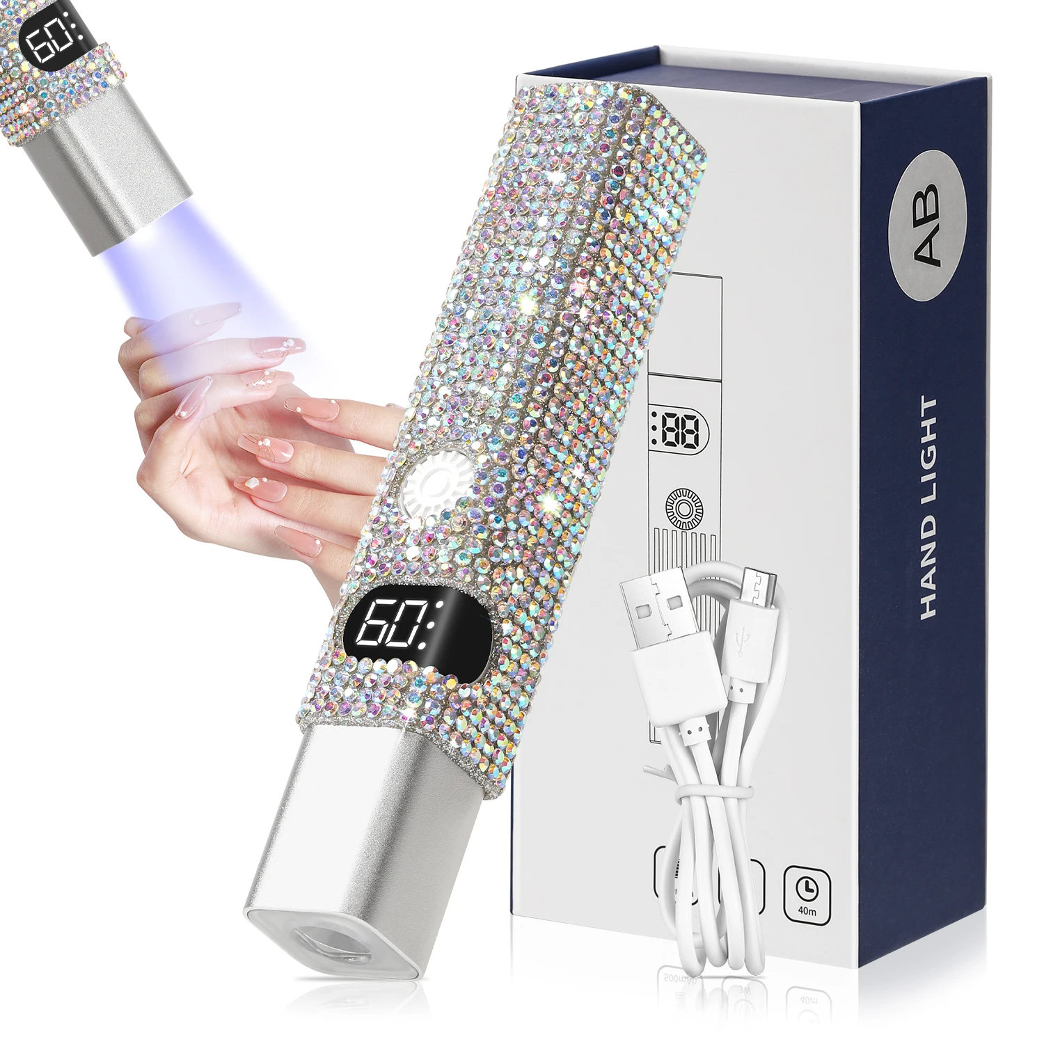 

Handheld UV Nail Lamp with Shining Rhinestones, LCD Time Display & 5X Convex Lenses for Fast Curing