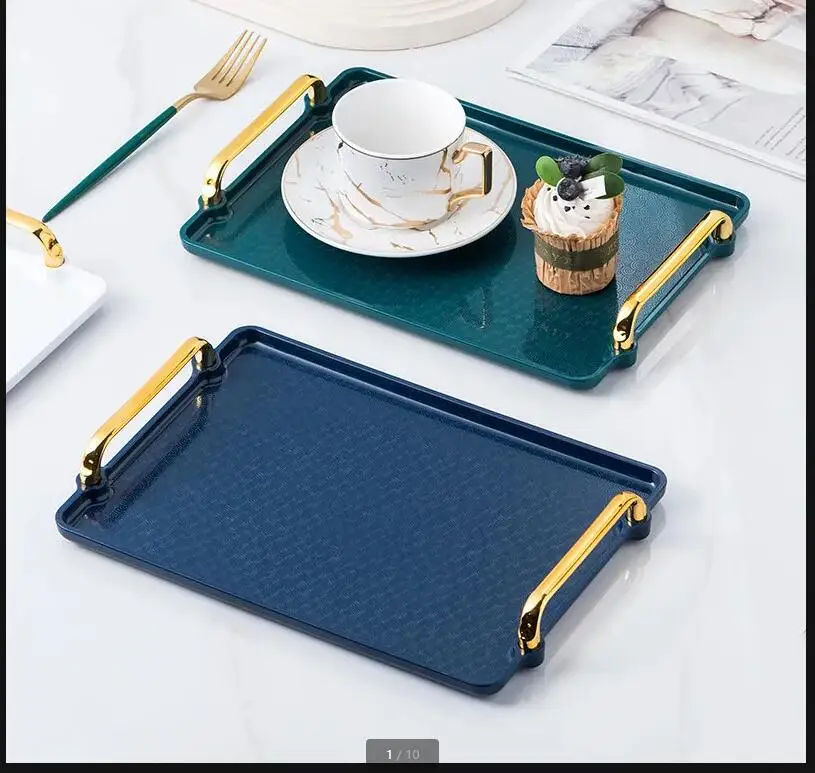 

Rectangular Plastic Tray Binaural Storage Tea Trays Serving Desktop Organizer Fruit Dish Snack Dessert Plate Cake Pan
