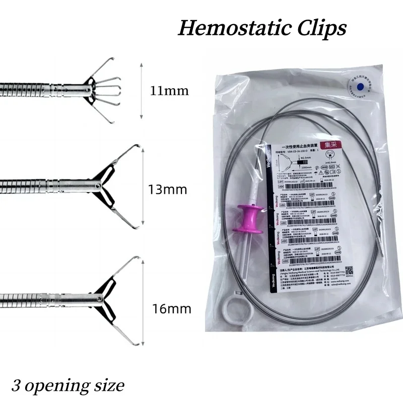 Disposable Endoscopic Flexible Repositionable Rotatable Hemoclip 11mm/13mm/16mm Opening Hemostatic Clips