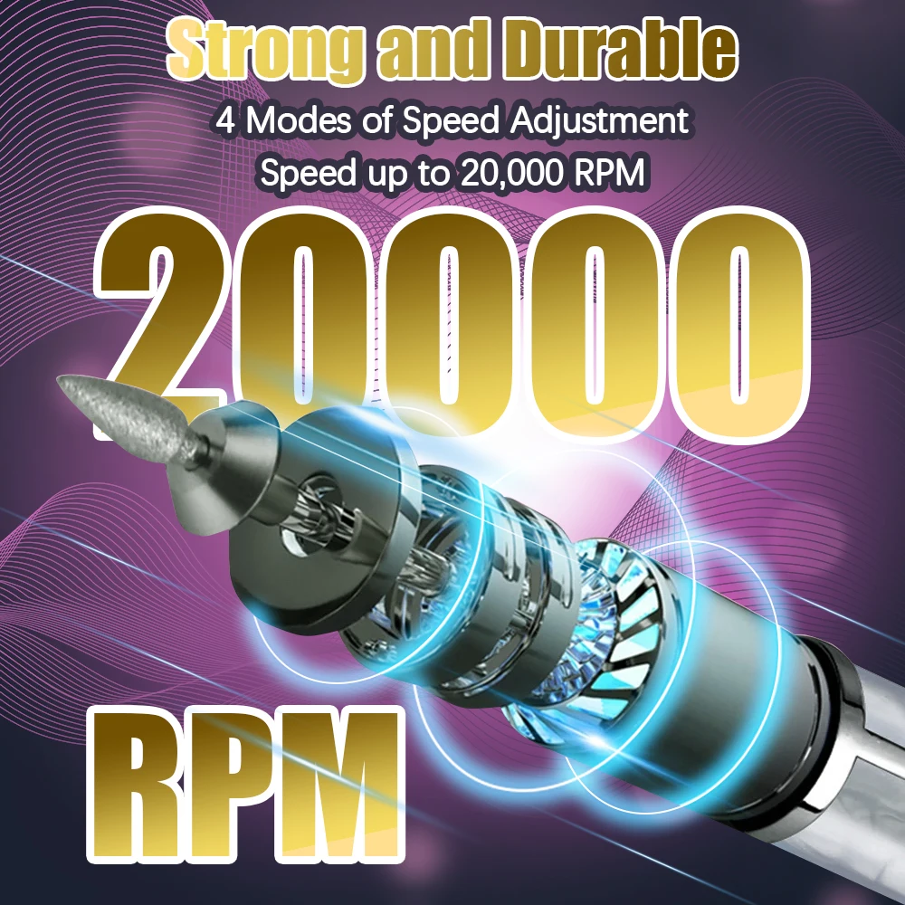 مبرد أظافر كهربائي قابل لإعادة الشحن من LINMANDA، 4 سرعات قابلة للتعديل، رأس مطحنة متعددة الوظائف، طحن وتلميع الجلد الميت #4