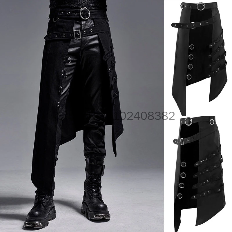 

Gothic Men's Half Skirt Jacquard Steampunk Stylish Kilt Open Front Harujuku Burlesque Fringe Traditional Skirts