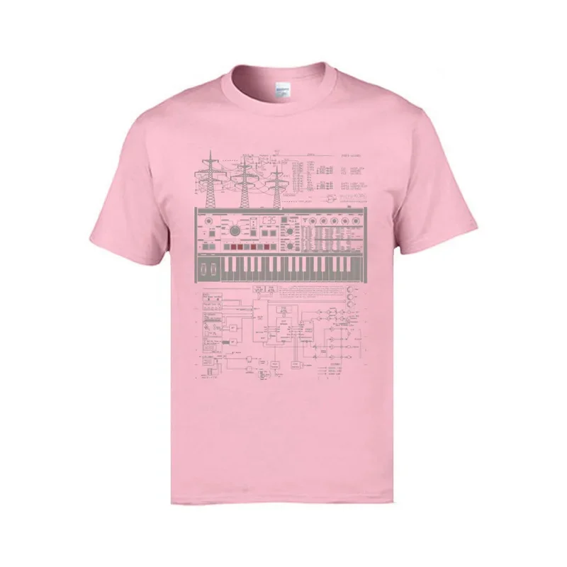 Electron Music Synthesizer Illustration T-Shirts For Men 100% Cotton Music Band Club Tops & Tees Electronic Keyboard AM T-shirts