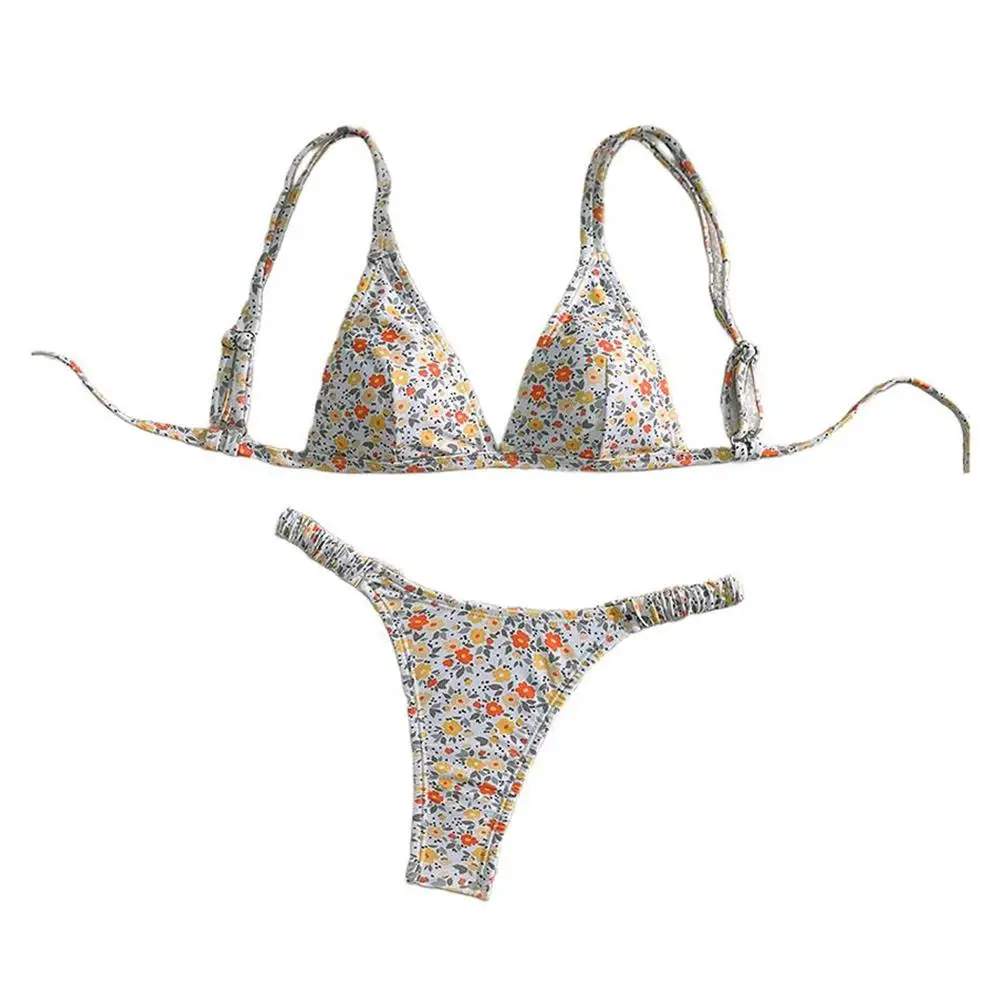 Traje de baño de verano L Bikini floral 18 Tela de spandex 82 Material de poliéster Patrón de flores fragmentadas listo para la playa
