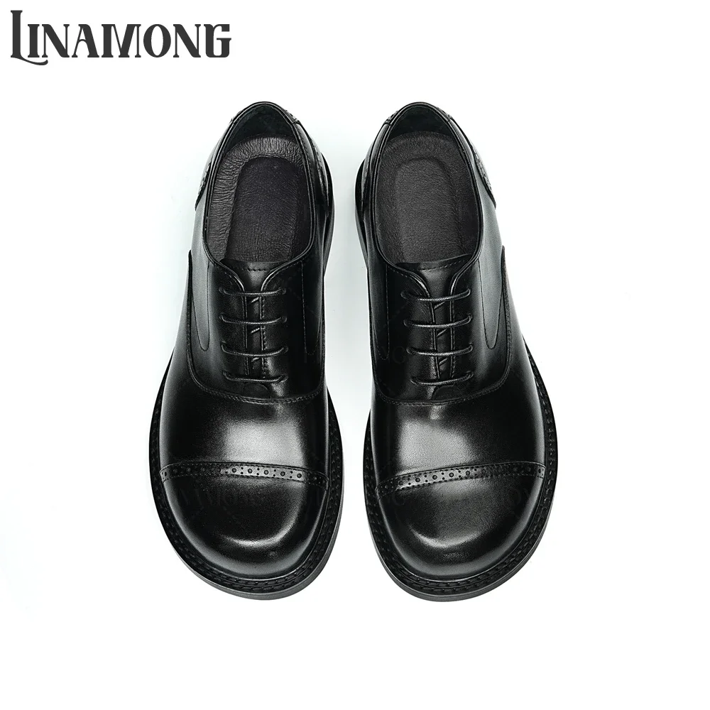 

Cap Toe Carved Oxfords Cute Round Toe Lace-Up Handmade Shoes Elegant Style Business Dress Shoes for Men Wedding Leather Shoes