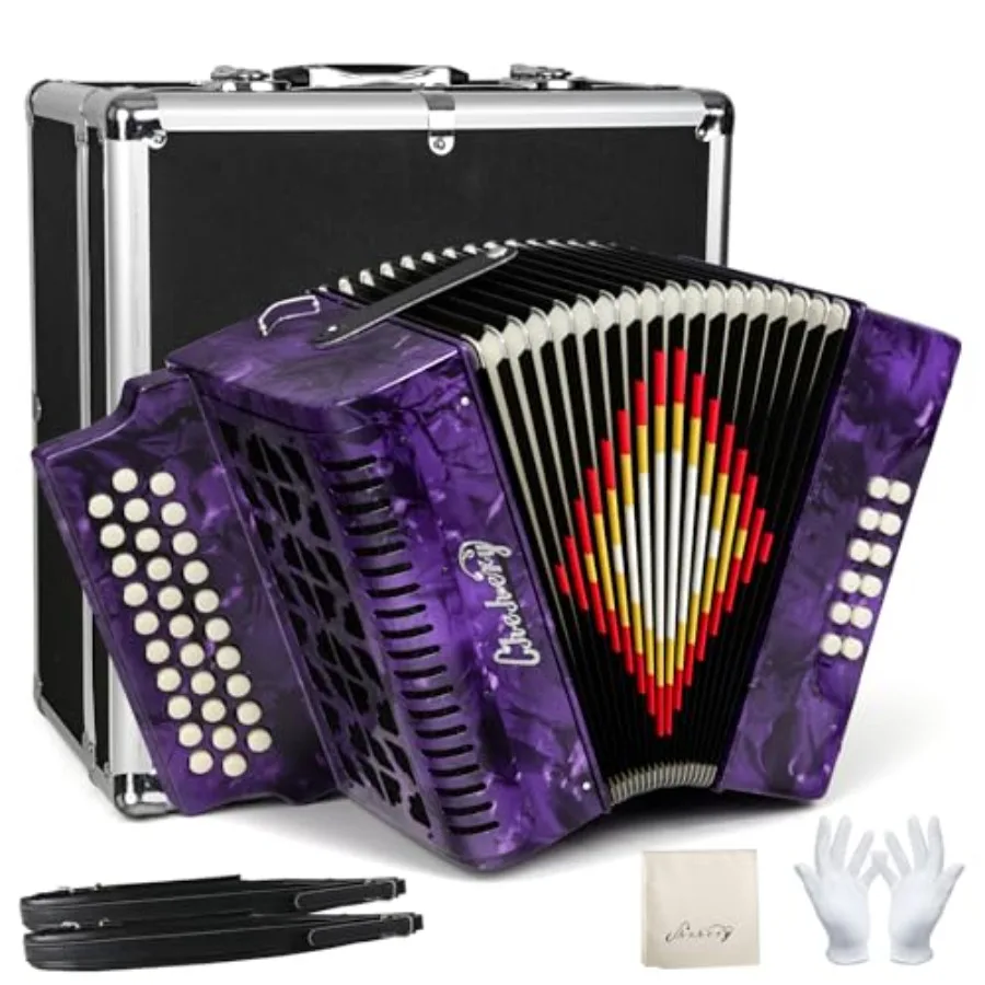 

Аккордеон 31 клавиша 12 басов, диатонический, с регулировкой G/C/F, с чехлом, ремнем, перчатками, салфеткой для чистки, для взрослых и начинающих