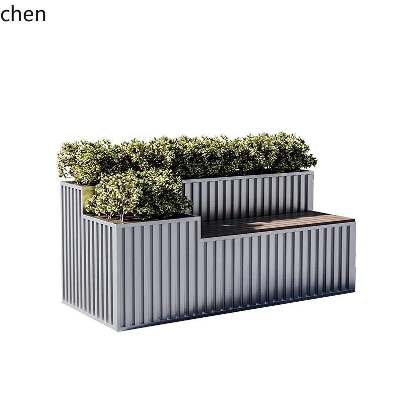 ZML Outdoor Flower Box Seat Courtyard Commercial Street Square Rest Bench Combination Flower Trough Stainless Steel