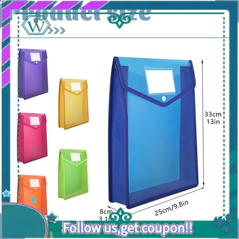 Upgraded 6 Pcs A4 Plastic Wallets Folders Popper Wallet Document Pockets With Button Closure Card Slot