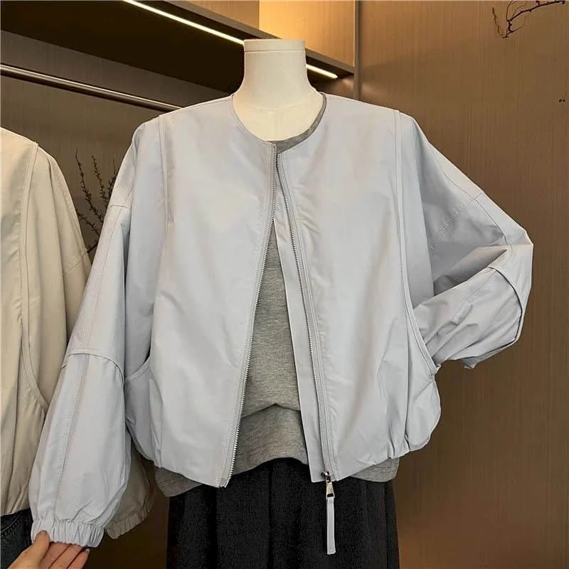 

Бейсбольные куртки для женщин, однотонные винтажные свободные кардиганы в корейском стиле с круглым вырезом, рабочая одежда с длинными рукавами, пальто, женская одежда в стиле Харадзюку