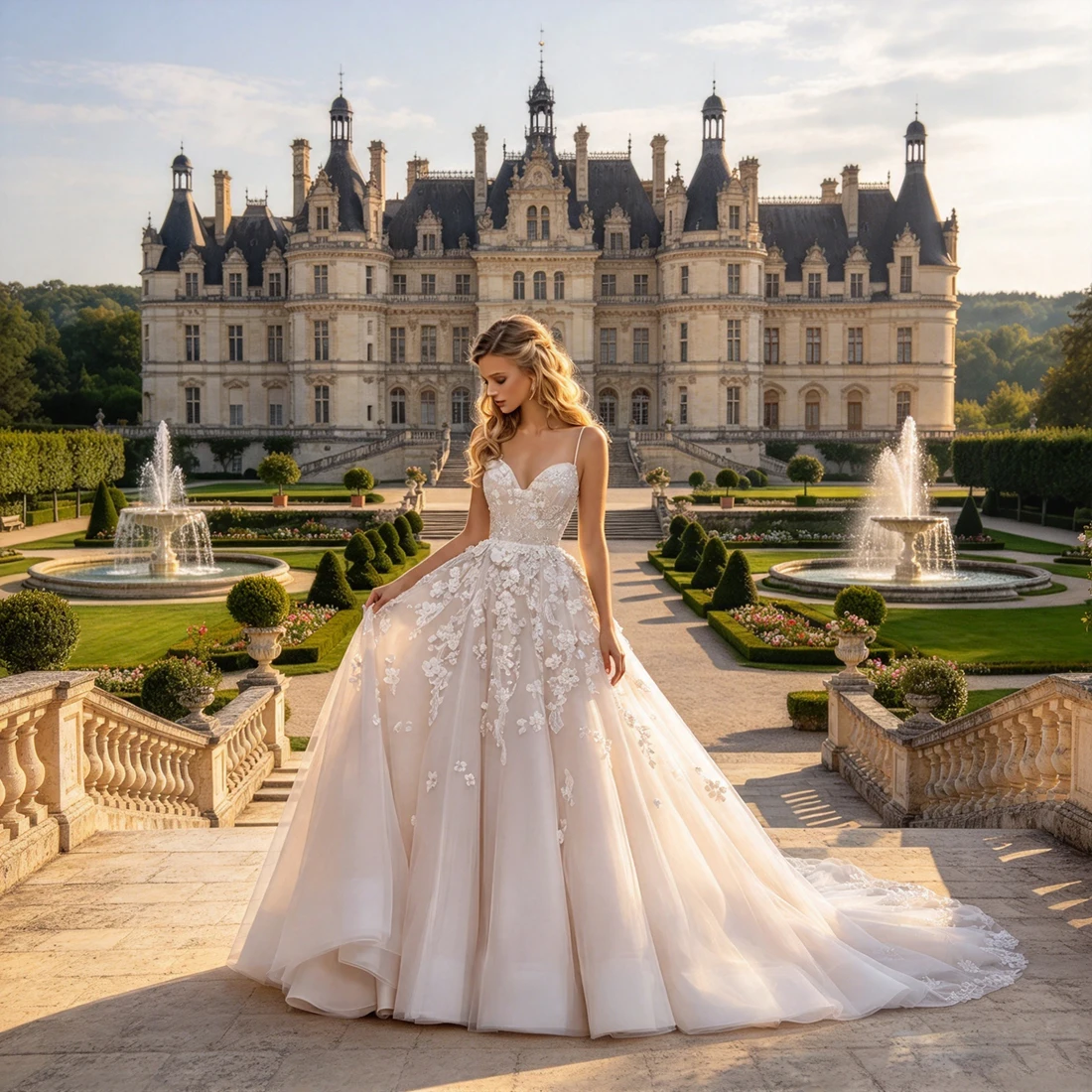 Alonlivn Custom Made Elegant Silky Tulle Spaghetti Straps A-Line Wedding Dresses Beading Appliques Lace Backless Bridal Gowns