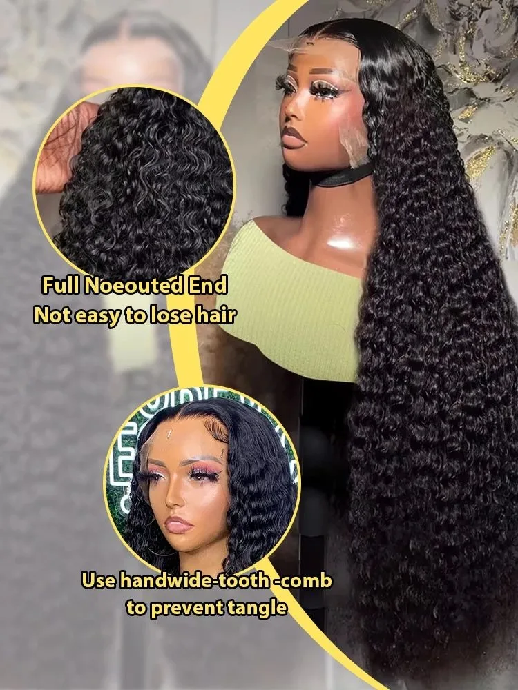 13x6 Hd Water Wave 40 Inch Curly Wave Human Hair Lace Frontal Wigs Black Brazilian 100% Cheap On Sale Clearance For Women Choice image 4