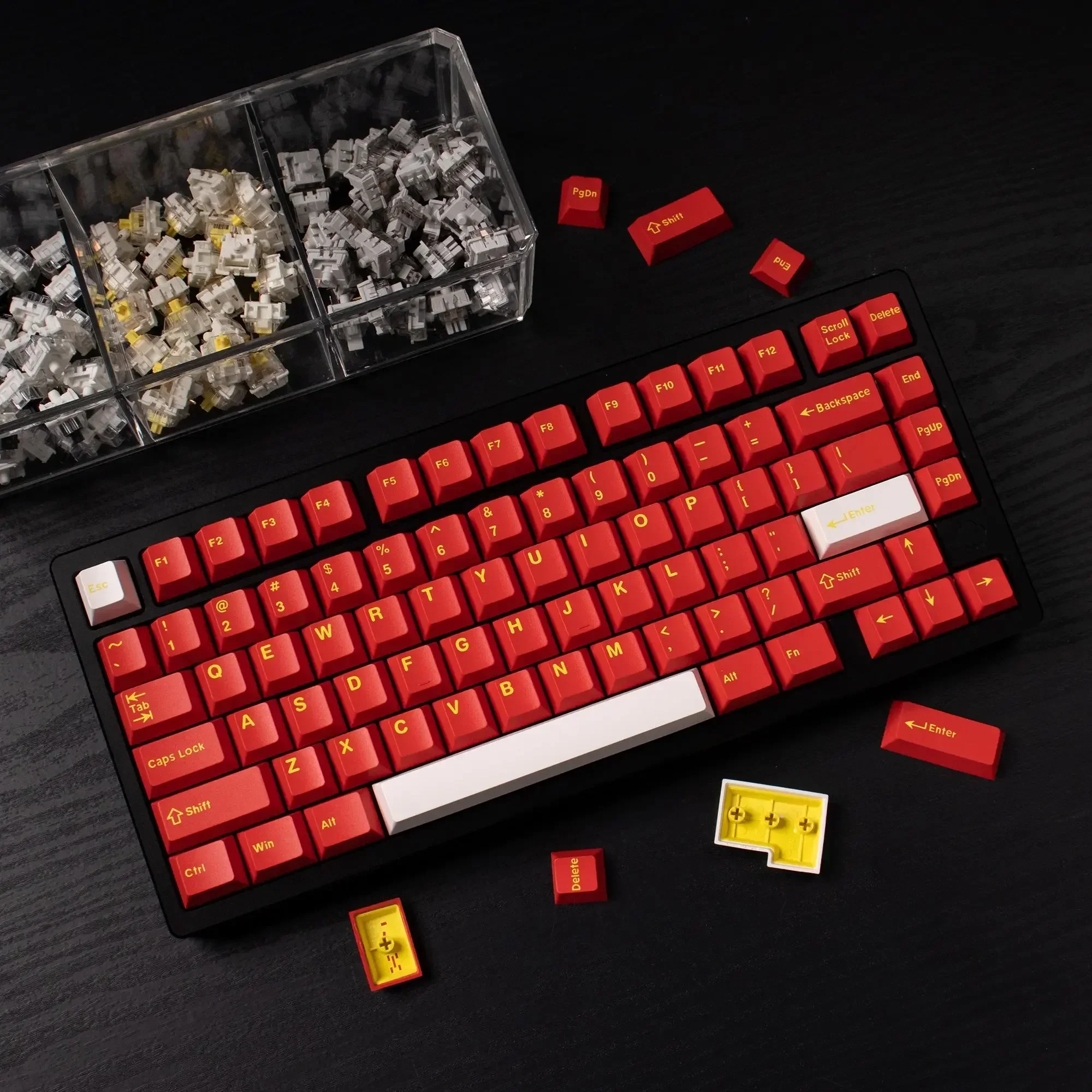 Big Leaf Bicolor Ape/Classic Red/Glass Keycap 163 Keys ABS Original Wireless Mechanical Keyboard