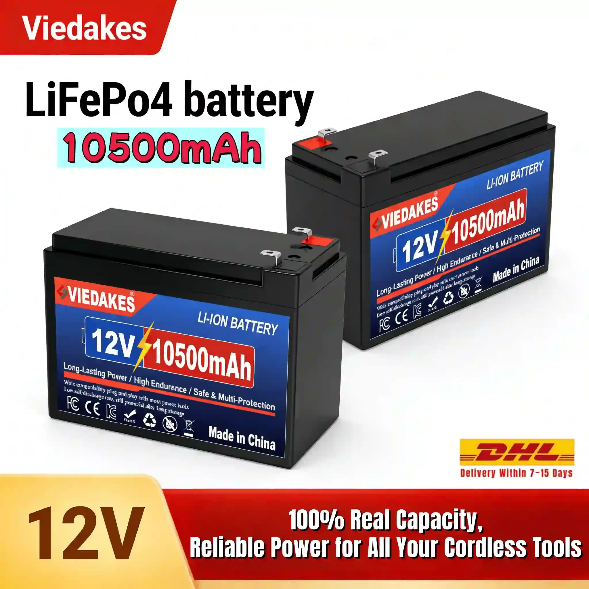 

12V 10500mAh LiFePO4 Battery Kit, Rechargeable Li-ion Battery with 12.6V 3A Charger, Alligator Clip & Conversion Line,for Solar️