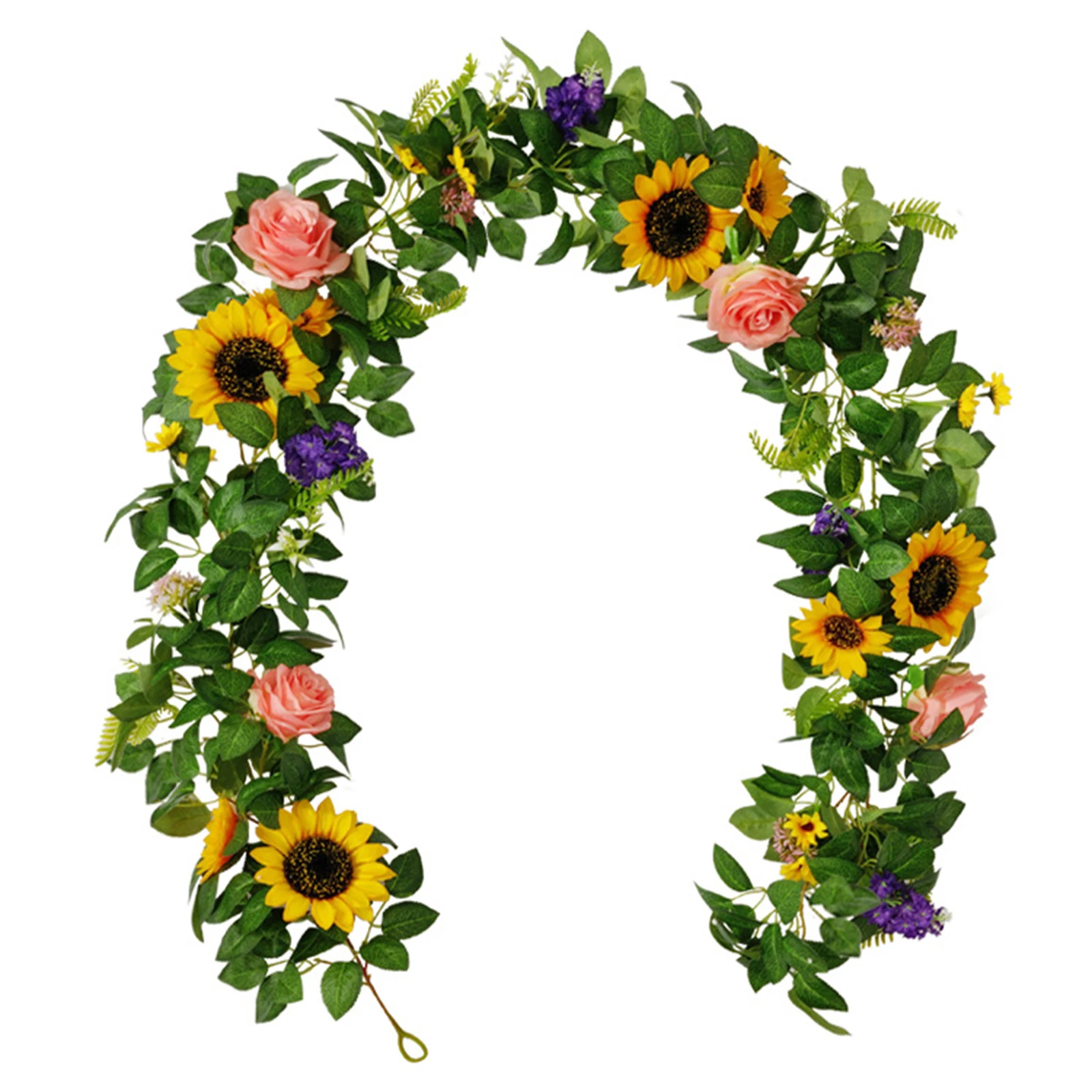 

Artificial Sunflower Vine Wreath Indoor Green Plant Fresh-looking Garland For Wedding Party Home Room Floral Decoration