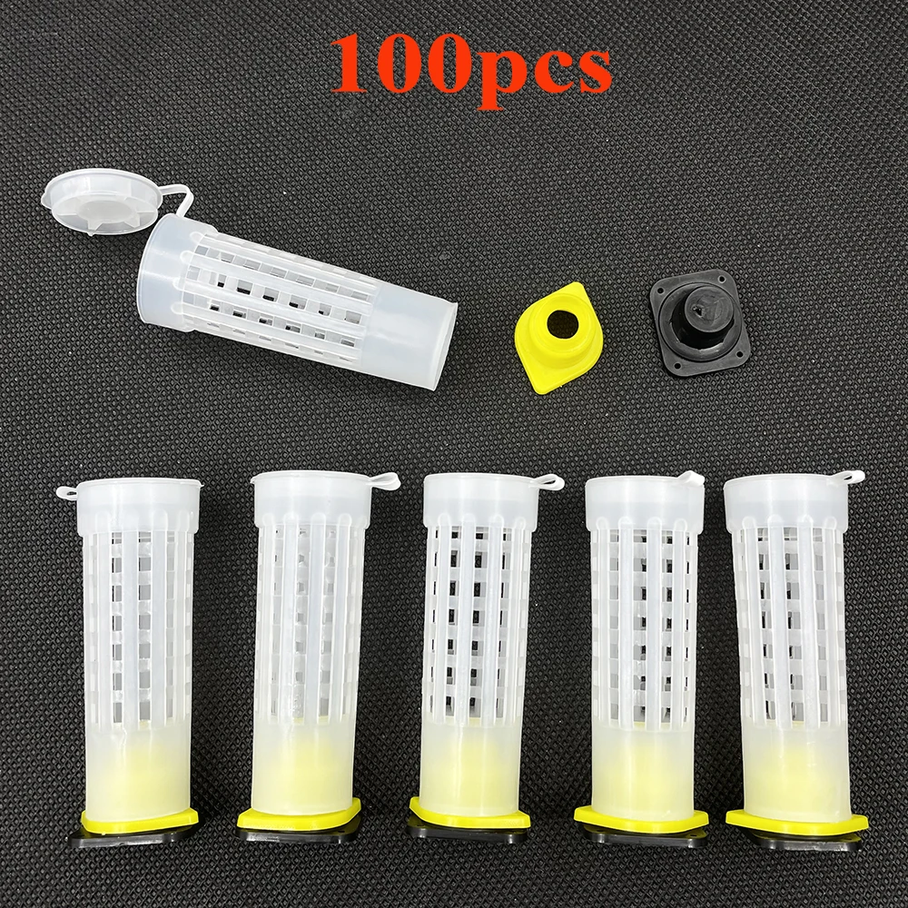 

100PCS Queen Rearing Plastic Virgin Sealed Cell Larva Protection Hair Roller Cage Cover Gear Base Beekeeping Products Supplies