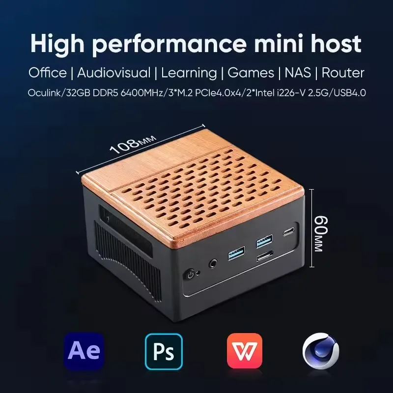 Oculink Gaming Mini Computador AMD Ryzen 9 7940HS 32G DDR5 6400MHz 3 * PCIe4.0 2*2.5G LAN USB4 NAS Servidor PC Windows 11 WiFi6