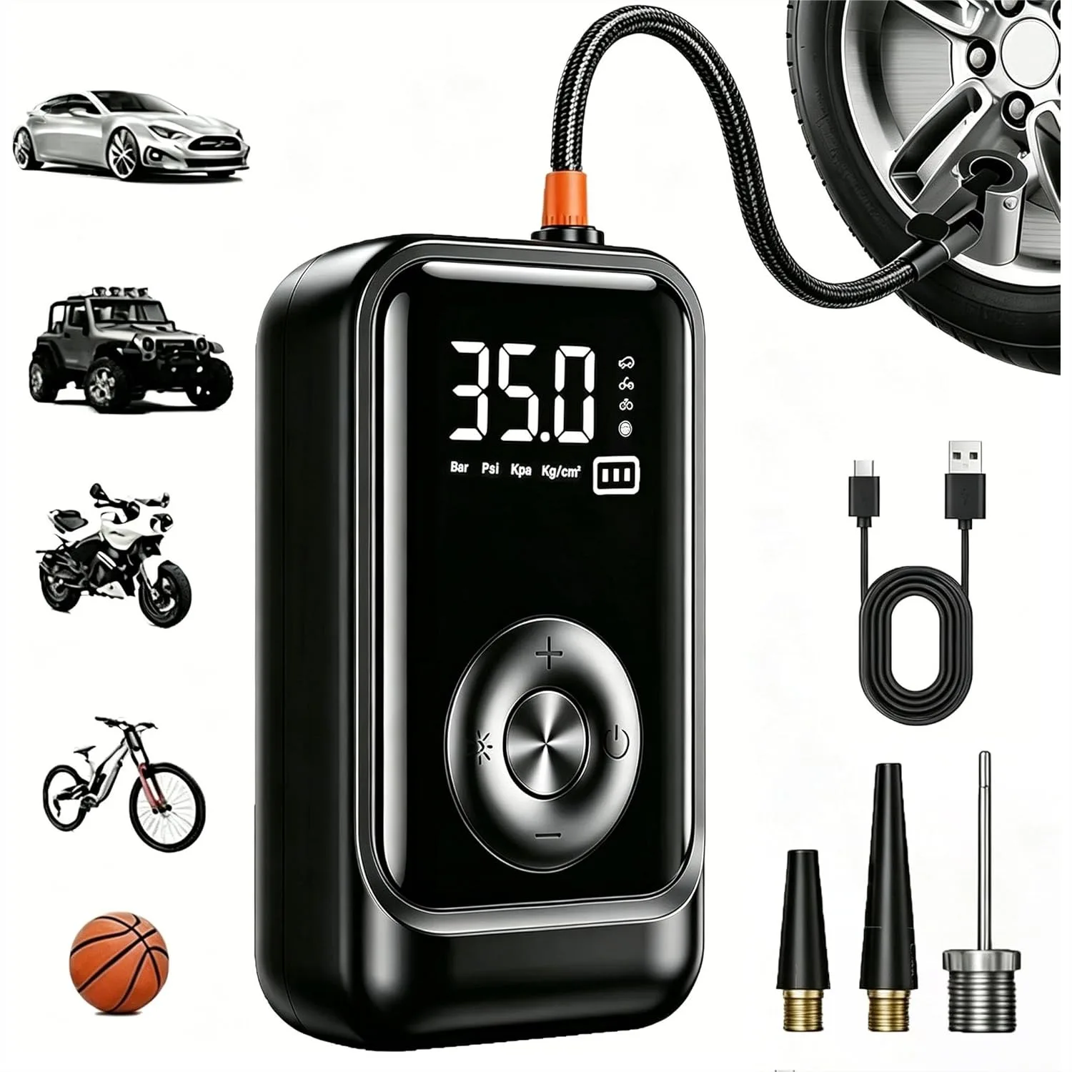

Portable Tire Inflator Air Compressor 150PSI 60S Fast Inflation Cordless Car Tire Pump With Digital Pressure Gauge LED Light For Car Motorcycle Bike Balls
