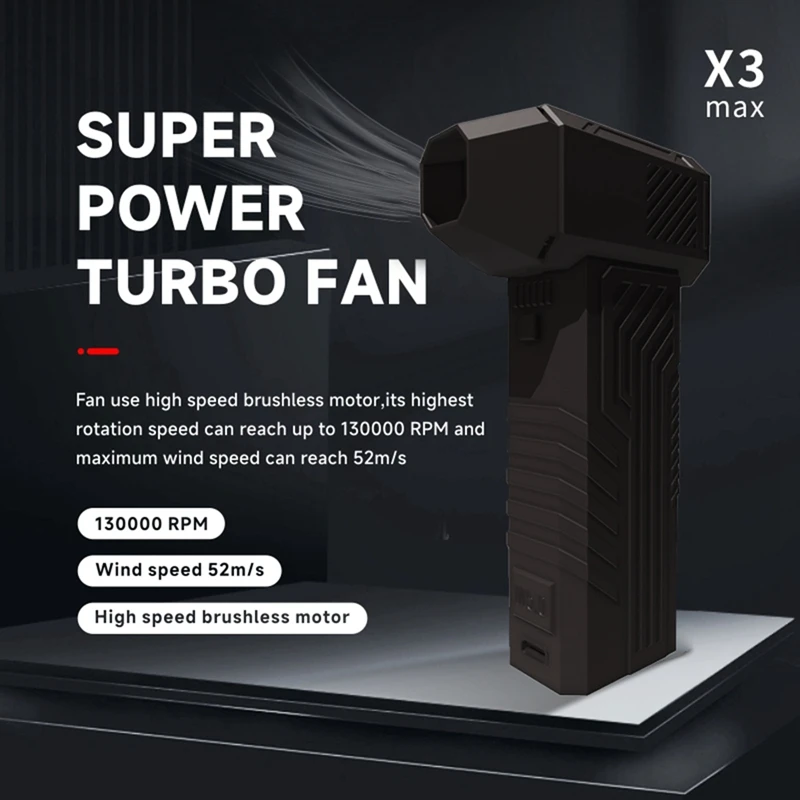 High-Performance X3 MINI Turbo Jet 130000RPM Fan With 52M/S Wind Speed Brushless Motor Handheld Duct Blower