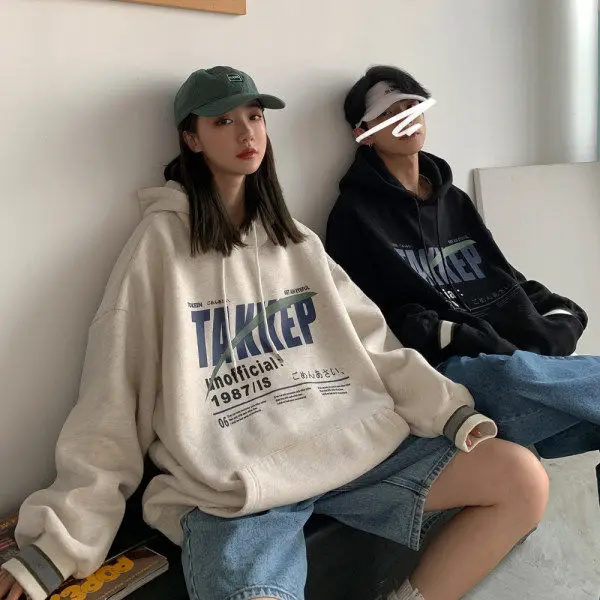 

Autumn extra large hooded sweatshirt couple wear spring and autumn thin fashion brand loose student top men clothing y2k top emo