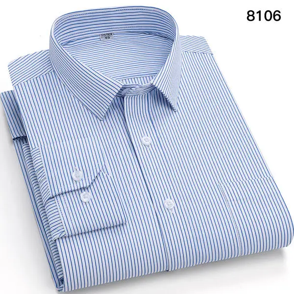 2026 Mens Business Casual Long Sleeved Shirt Classic Striped Checked Male Social Dress Shirts for Man