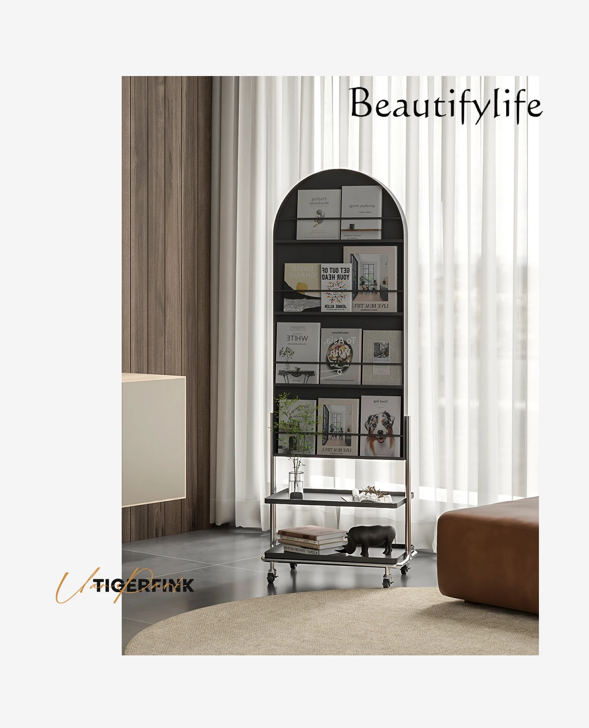 

Bedroom Dressing Mirror Floor Bookshelf Book the Newspaper Stand Movable Full Body Fitting Mirror