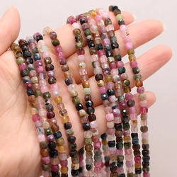 4mm Square Faceted Beads Natural Stone Tourmaline Loose Spacer Beads for Jewelry Making Supplies DIY Necklace Bracelet Accessory