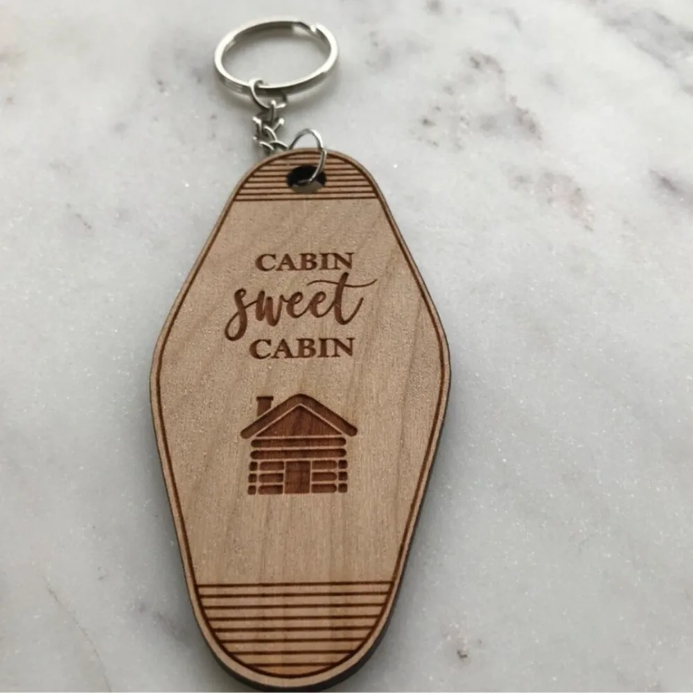 Beech Wood Keychain Blank Multi Tone Antique Metal Ring Rectangular Wood Tag Solid Timber Light Weight Carve Name Tag