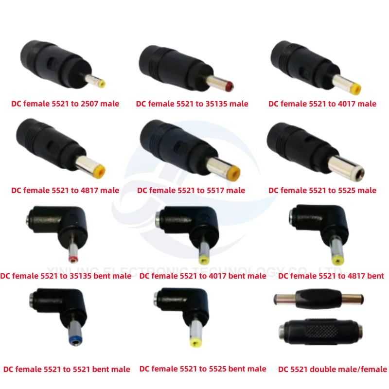 2pcs DC5.5 Power Converter Straight Head Elbow Size Adapter DC3.5/4.0/2.1/2.5 Revolution Female Plug