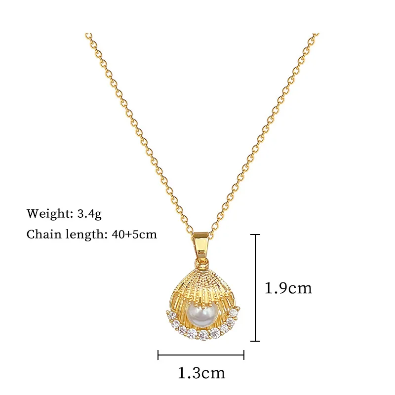 DIEYURO 316L Stainless Steel Double Layered Shell Pearl Zircon Pendant Necklace For Girl New Fashion Clavicle Chain Jewelry Gift