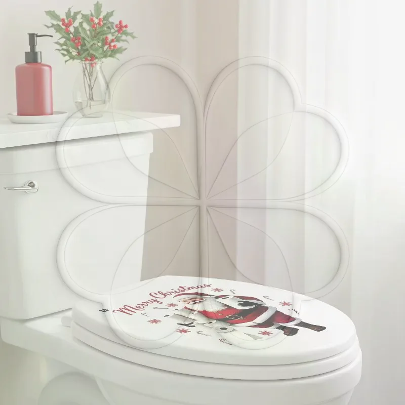 Funny Santa Toilet Lid Sticker Self-Adhesive Waterproof Easy Clean Decal for Xmas Bathroom Home Decoration