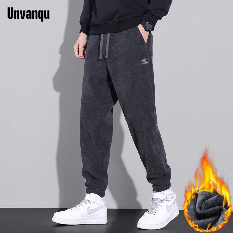 Unvanqu Winter High Quality Fleece Warm Casual Pant Men Fashion  Street Y2K Thicken Joggers Trousers Soft Loose Harem Pants Male