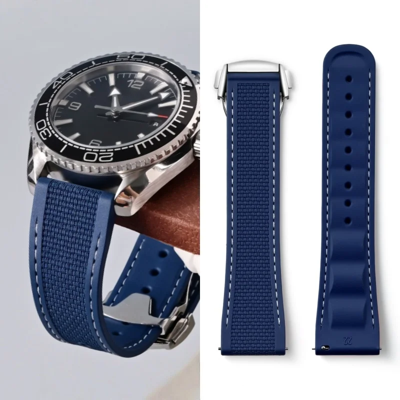 20mm 21mm 22mm FKM Fluororubber Curved Watch Strap For Omega Seamaster 150 Golden Needle Captain Golf Worldtimer Watchband