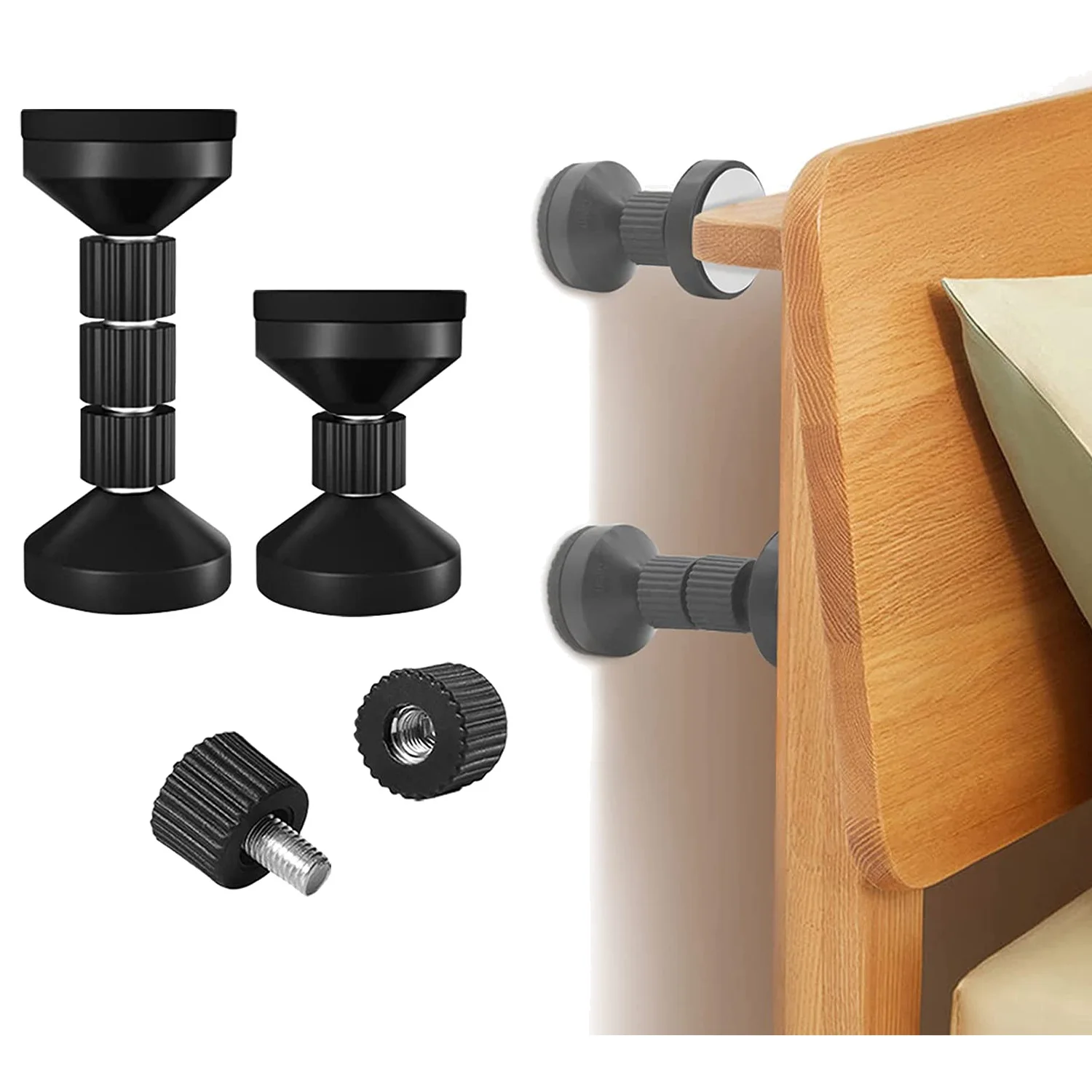 調節可能なネジ付きベッドフレームベッド用防振ツール、ヘッドボードストッパー、緩み防止防振フィクサー(2個)-A21R