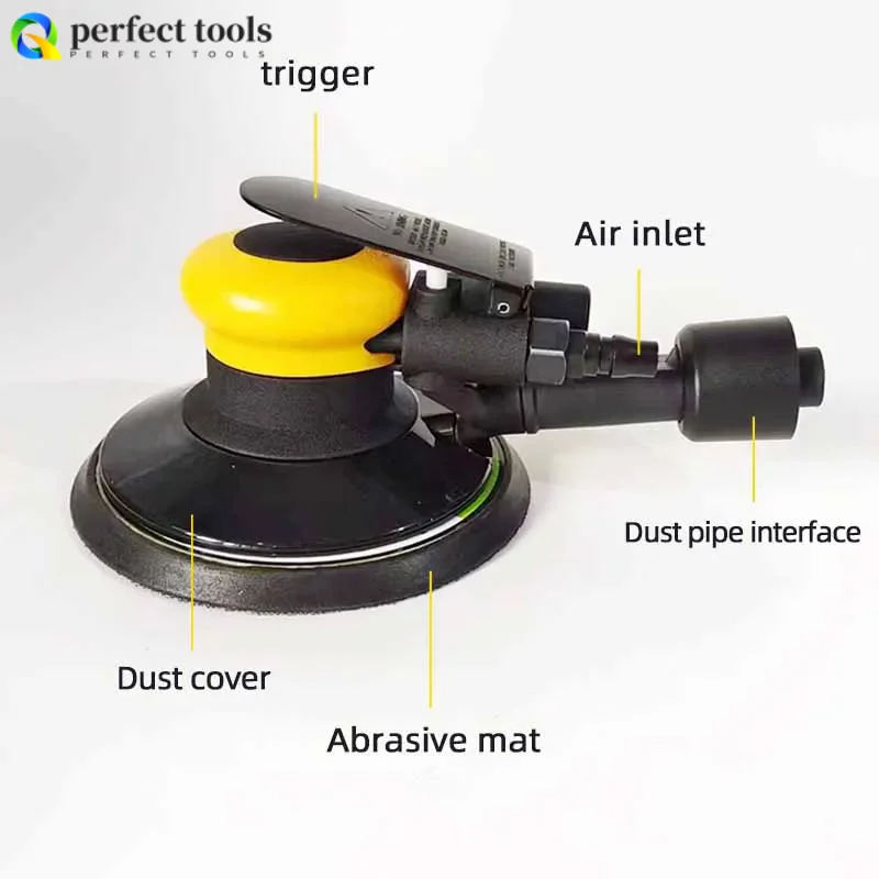 6 Inch 17-hole Pneumatic Sander Sandpaper Machine Round 150mm Dry Grinding Head Car Waxing Polishing Grinder Grinding Aircraft