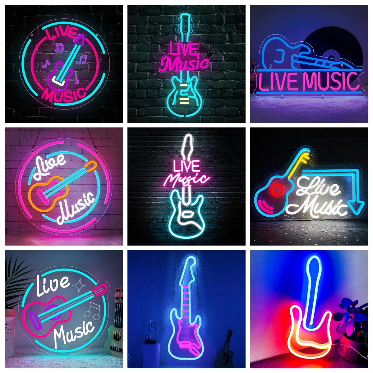 Live Music Guitar Neon Sign Usb Dimmable Neon Lights For Bar Pub Music Studio Cafe Stage Interior Wall Decor Atmosphere Lighting