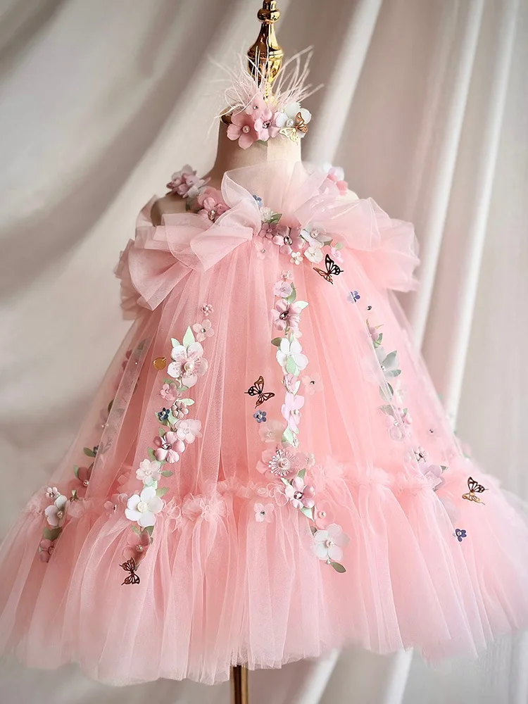 Robe de Luxe pour Fille, Tenue de Mariage Rose avec Perles et Nministériels d de Princesse, pour ixd'Anniversaire