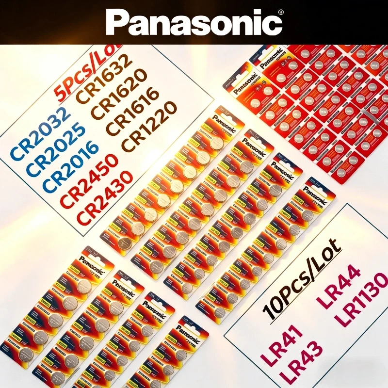 5-10 piezas de baterías de litio originales Panasonic CR2032 CR2025 CR2016 CR1632 CR1616 CR1620 CR2450 CR2430 LR44 LR41 LR1130 LR43