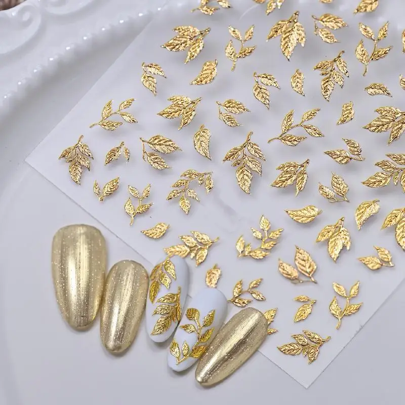 Autumn Gold Silver Leaf Nail Decals 5D Embossed Fall‑themed Stickers Self‑Adhesive Delicate Manicure Accessories For Seasonal