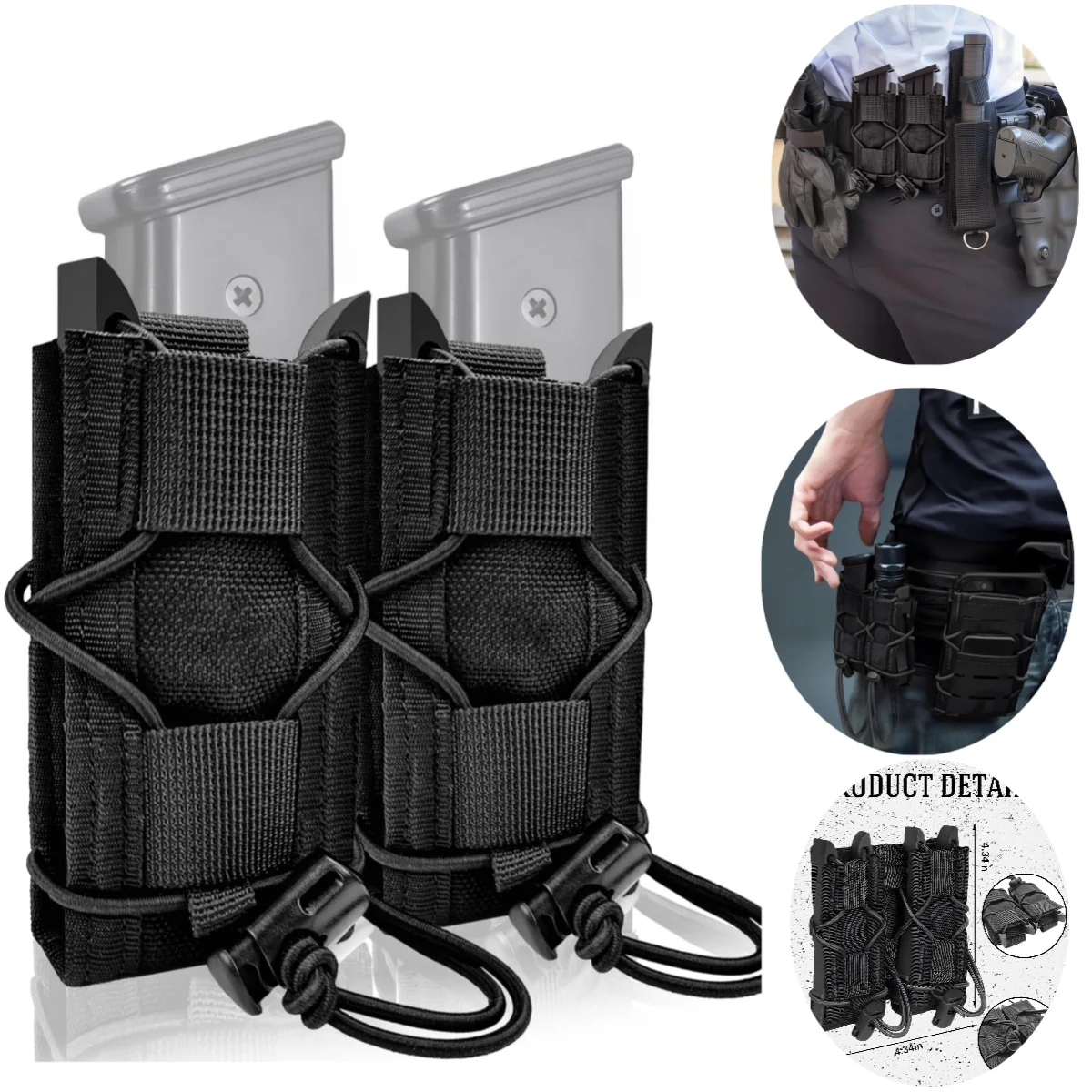 

Triple Pistol Magazine Pouch, Universal Molle Pistol Magazine Holster Carrier, Compatible with 9mm/.40/.45/.380 Caliber/Glo