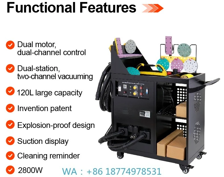 Auto Detailing Tools with Vacuum Essential Equipment Electric Dust-Free Sanding Machine for Car Body Repair Mobile