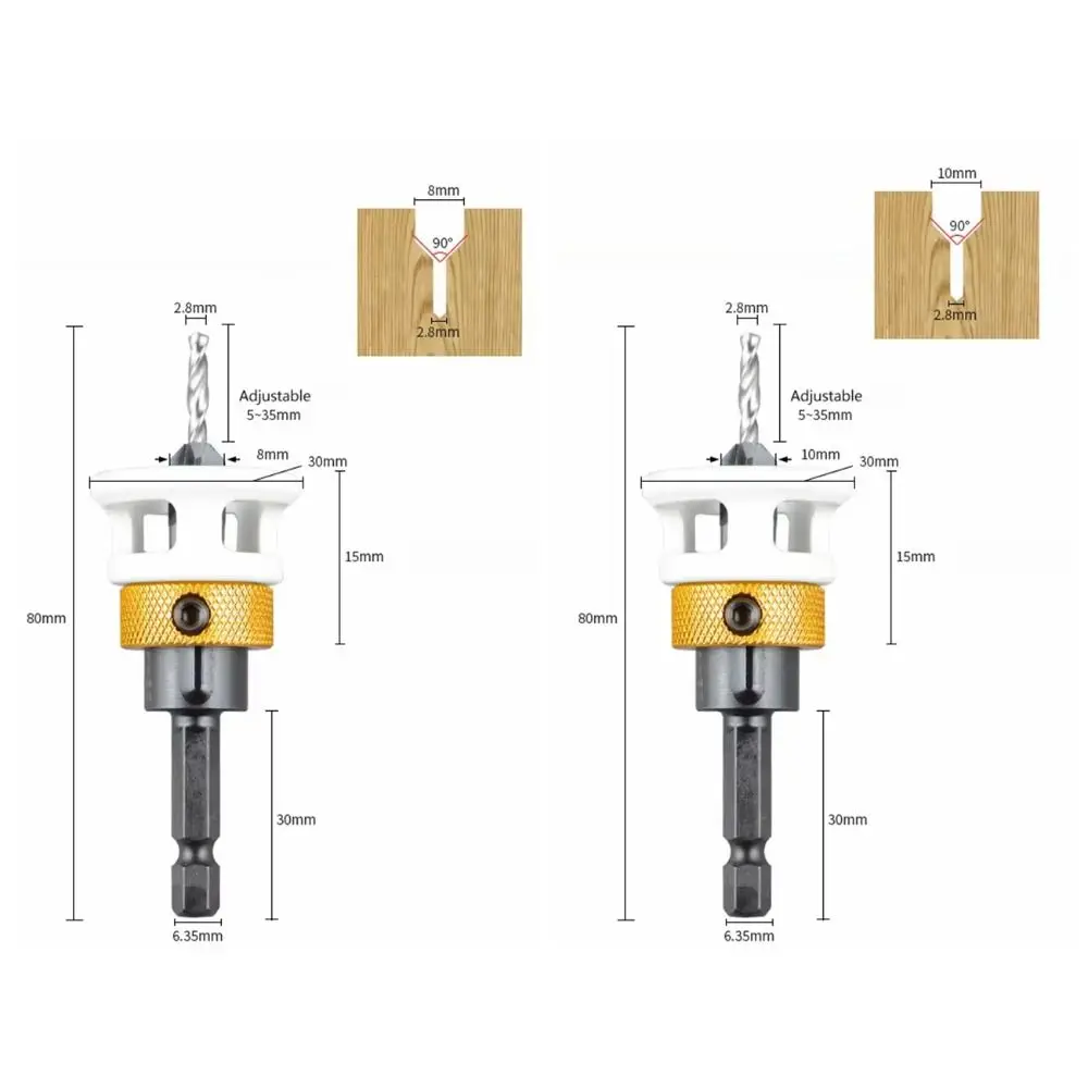 With Depth Stop Countersink Drill Bits Set 6.25mm Shank Replaceable Drill Bits Router Bit Carbon Steel Adjustable