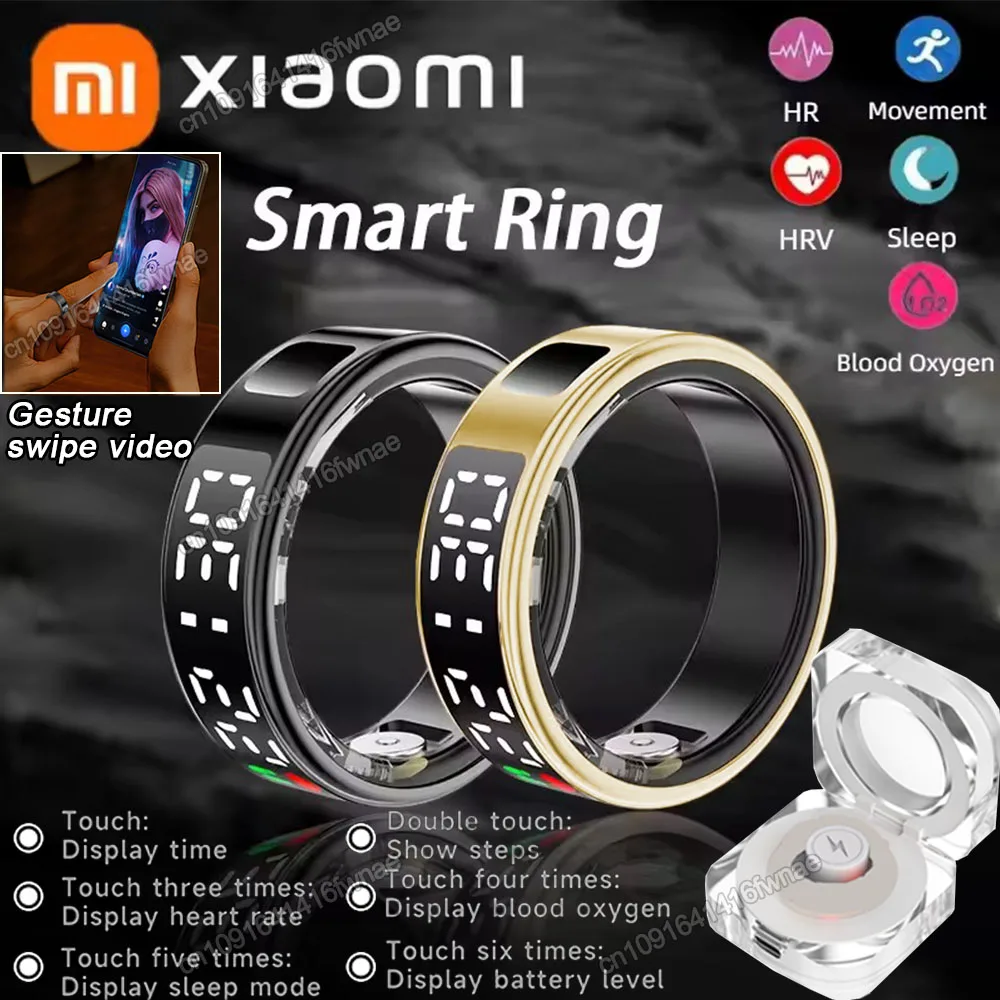 For Xiaomi Smart Ring Men Women LED Display Screen Heart Rate Blood Oxygen Monitor Multi Sports Modes IP68 5ATM Waterproof 2025