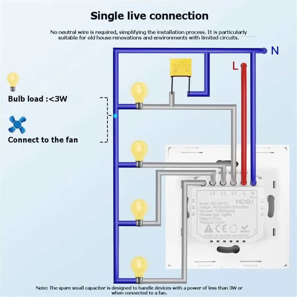 3 Gang Smart Zigbee Wall Light Switch Panel on / Off Push Buttons Wall Switches for Home