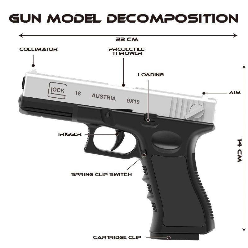 Pistola de juguete negra G18. Pistola de aire de juguete de bala suave cargada a mano CS juego de tiro al aire libre arma de juguete para adultos