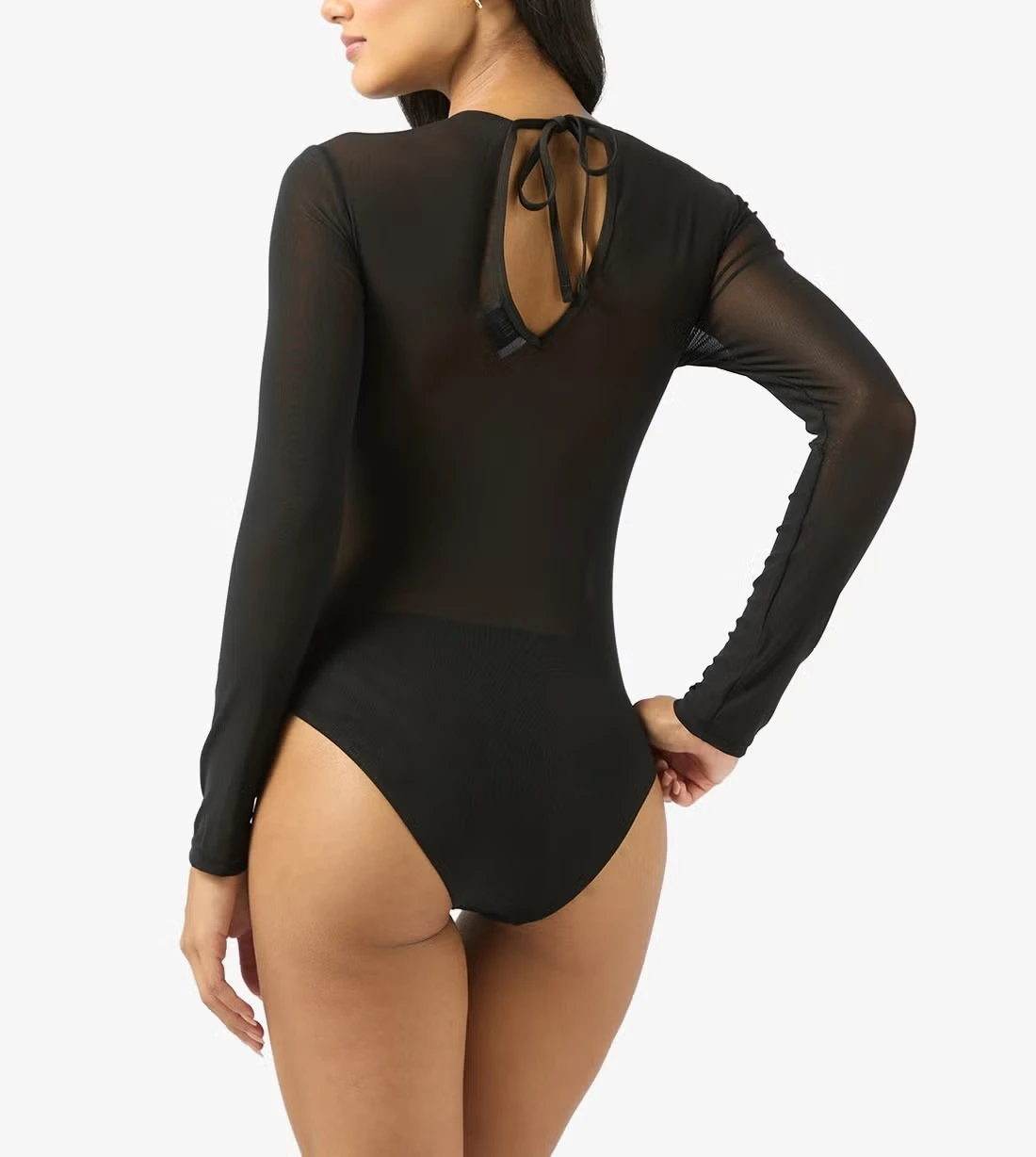 Women Floral Print One Piece Swimsuit With Sarong Black Mesh Long Sleeve Swimwear High Waisted Beach Vacation Bathing Suit