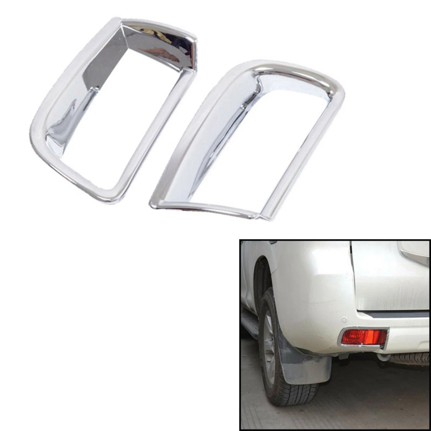 

2Pcs ABS Chrome Exterior Tail Rear Fog Light Cover Trims Decoration for Toyota Prado FJ150