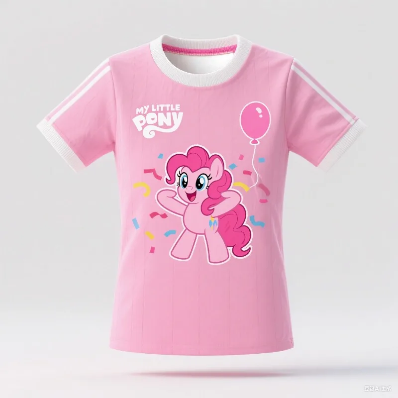 

Новинка 2025 года, мужская и женская летняя модная футболка с v-образным вырезом и короткими рукавами с принтом «Маленький пони», футбольный костюм