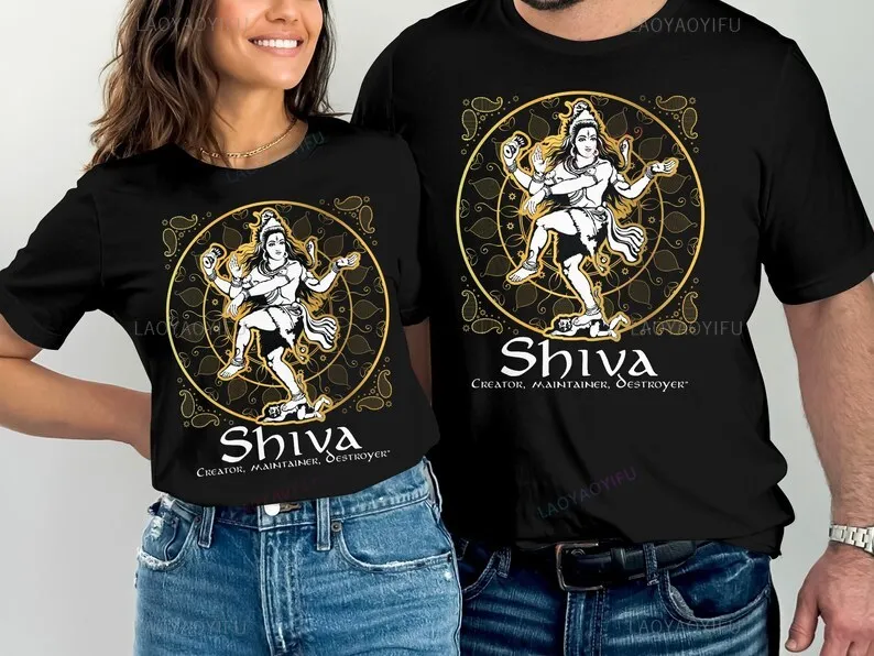 India Shiva Printed T-shirt Creator Maintainer Destroyer\' Hindu Gods Lord Shiva Woman Man Cotton T-Shirt Vintage Short-sleev